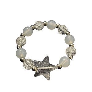 Celestial Star Stretch‎ Bracelet with Opalite and Crackle Quartz Beads R-29